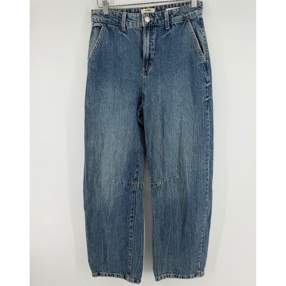 Cotton On Barrel Jeans Blue Medium Wash High Rise Curved Leg Size 26